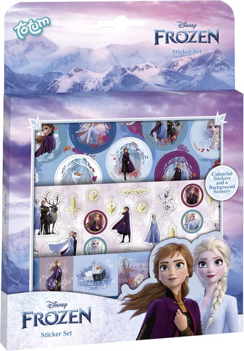 Disney Frozen - Totum Sticker Set - 3 Stickervellen en Speeldecor - Frozen 2 - Frozen - Knutselen - Creatief Speelgoed - Schoencadeau - Meisjes Stickers - Elza Stickers - Olaf - Knutselen - Stickerboek - Speelboek - Kerst - Sinterklaascadeau - Disney
