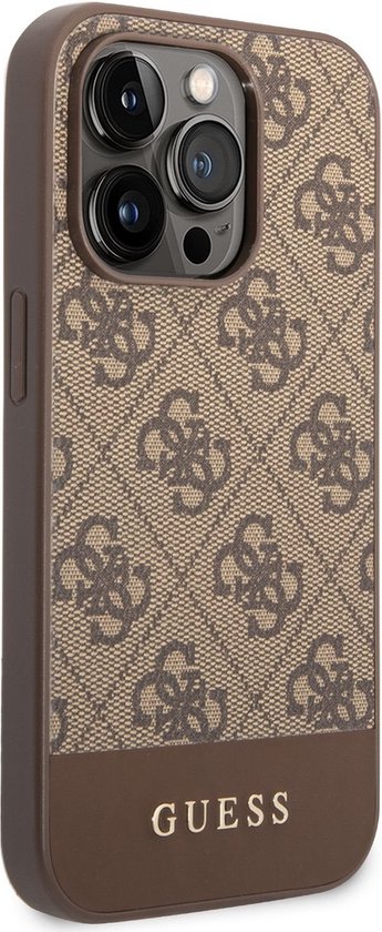Guess 4G Stripe Back Case geschikt voor Apple iPhone 14 Pro (6.1") - Bruin