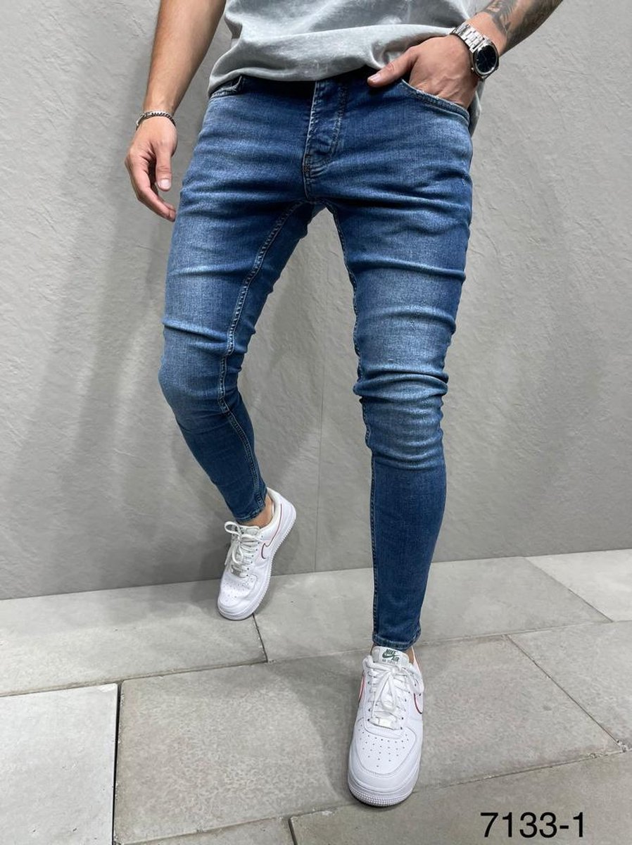 Mannen Stretchy Skinny Jeans Hole Slim Fit Denim Hoge Kwaliteit Jeans