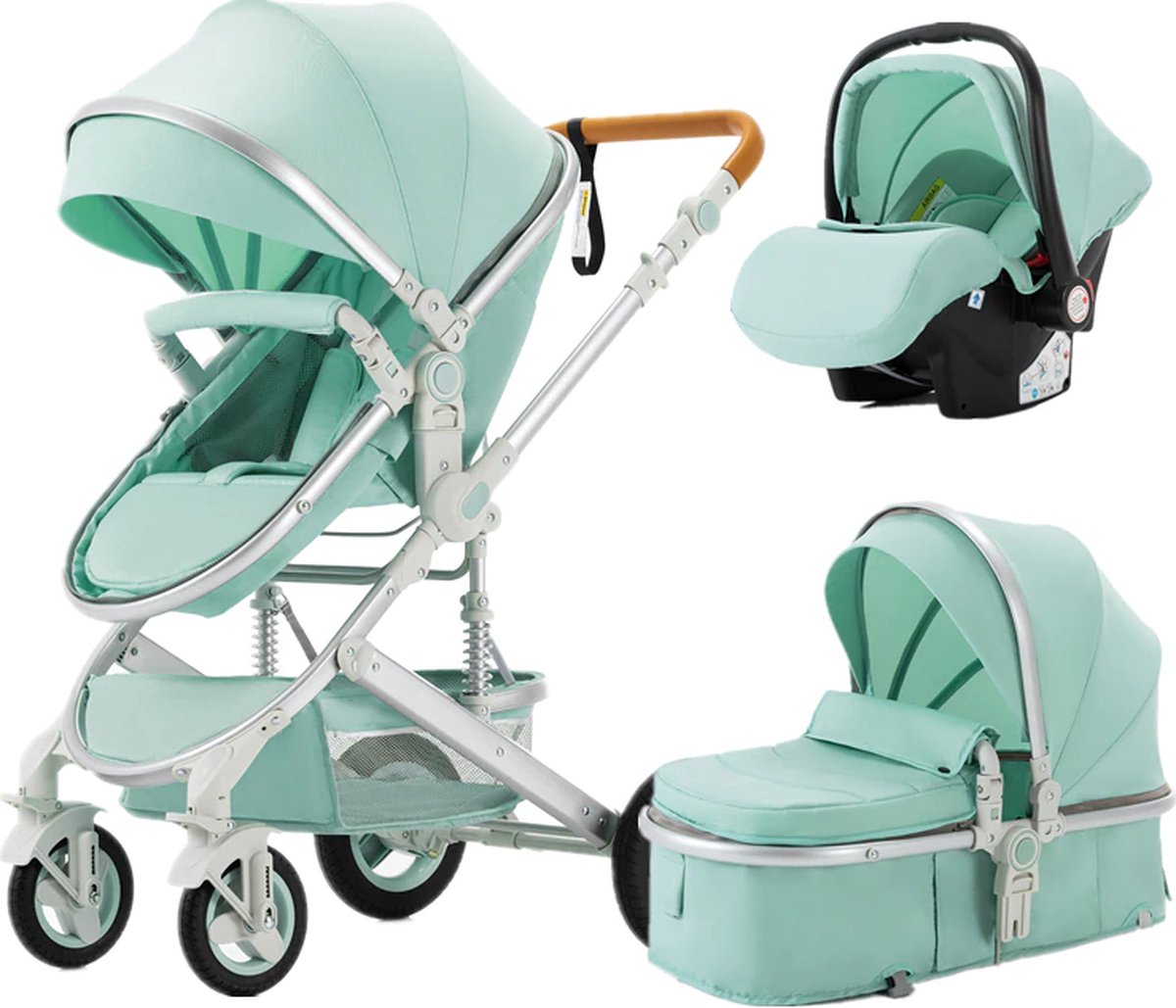 Loft Home Luxe 3-in-1 Kinderwagen - Wandelwagen - Autostoeltje - Buggy - Inklapbaar - Groen/Turquoise - 0-36 Maanden