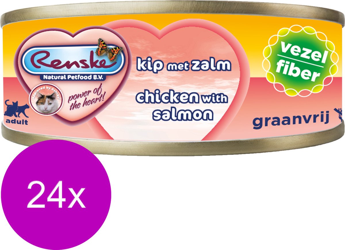 24x Renske Vezel Kattenvoer Nat Kip - Zalm 70 gr