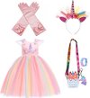 Eenhoorn jurk roze + haarband + tasje + armband + hanger