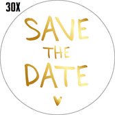 30 x Save The Date Sluitstickers - Bruiloft - 50mm - 30 stuks - Wedding - Love - Bruiloft - Uitnodiging - Goudfolie