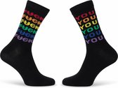 ALLPRIDE LGBTQIA regenboog rainbow pride sokken socks maat 36/42 zwart fuck you