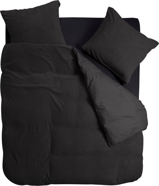 Dreams & Drapes - Grijs dekbedovertrek van teddy fleece met uil - tweepersoons beddengoed (200 x 200 cm) - zacht en gezellig fleece - beddengoed in bos - lichtgrijs beddengoed met bos/bosdieren