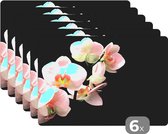 Placemats - Planten - Bloemen - Takken - Zwart - Onderleggers placemats - Onderlegger - 6 stuks - 45x30 cm