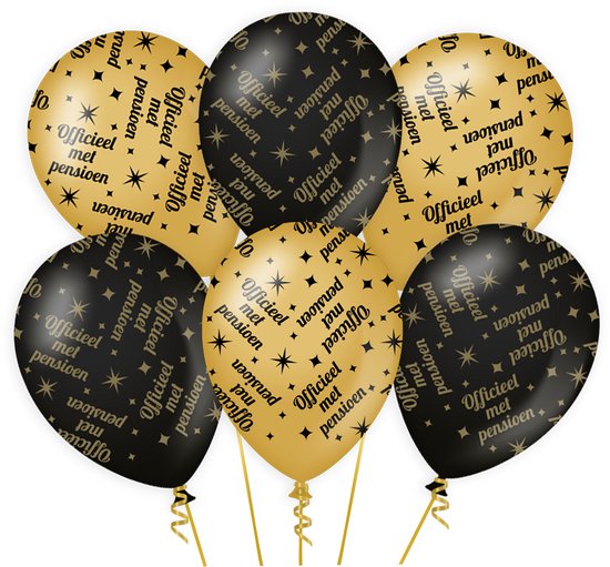 12 STUKS Pensioen Ballonnen - Feest Versiering - VUT - Decoratie Versiering - Man & Vrouw - Zwart en Goud - Ballon