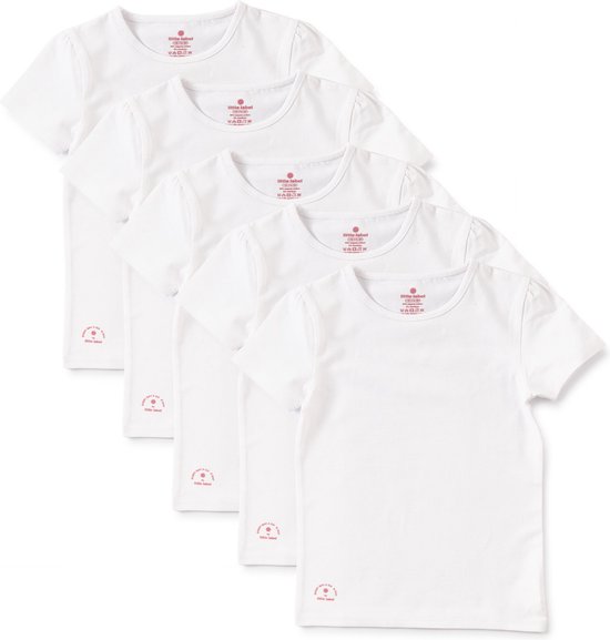 Little Label - meisjes t-shirt 5-pack - wit-110-116 / 6Y - maat: 110/116 - bio-katoen