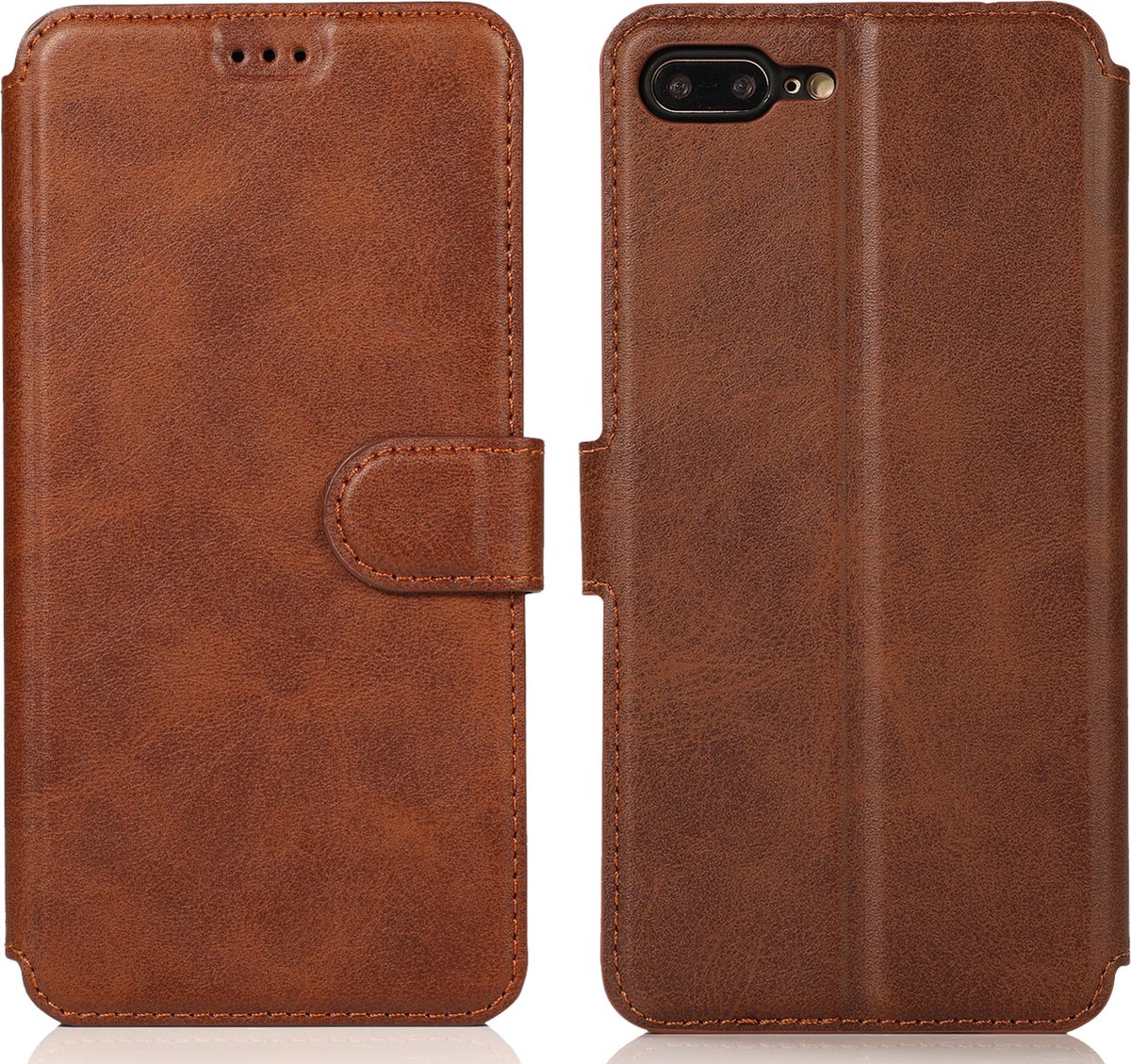 Bookcase Geschikt voor Apple iPhone 7 Plus / 8 Plus - Donkerbruin - Pasjeshouder - Portemonnee