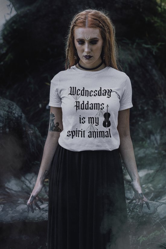 Rick & Rich - Wit T-shirt - Spirit animal - The Addams Family - Gothic T-shirt - Wednesday T-shirt - Wit Wednesday T-shirt - Wit T-shirt maat M - T-shirt met ronde hals - Wednesday Addams