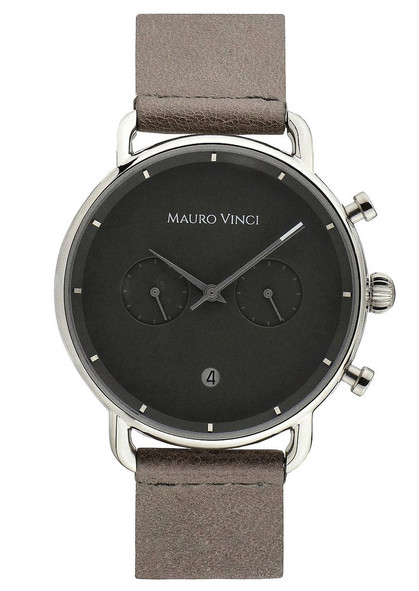 Horloge heren grijs- Mauro Vinci Zilver - Grijs - leder met lederen bewaardoos - Leisure line 420 stalen horloge met Japans binnenwerk