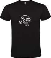 Zwart T-Shirt met “ Kerst Muts / Ho Ho Ho “ Afbeelding Wit Size XXXXL