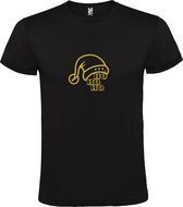 Zwart T-Shirt met “ Kerst Muts / Ho Ho Ho “ Afbeelding Goud Size M