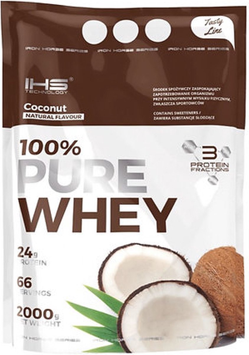 IHS 100% Pure Whey Protein - Blend: isolaat, hydrolysaat, concentraat - Eiwitshake- Eiwitpoeder - 2000g - Kokos