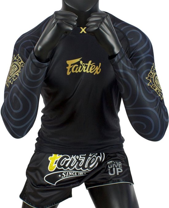 Fairtex RG6 Pro Long Sleeves Rashguard - "Ninlapat" - zwart/goud - maat XXL