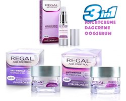 Regal Age Control Voordeelverpakking - Anti-Rimpel Dagcrème + Nachtcrème + Oog/Lippen Serum - Botox Effect - met Hyaluronzuur & Vitamine E - 105ml