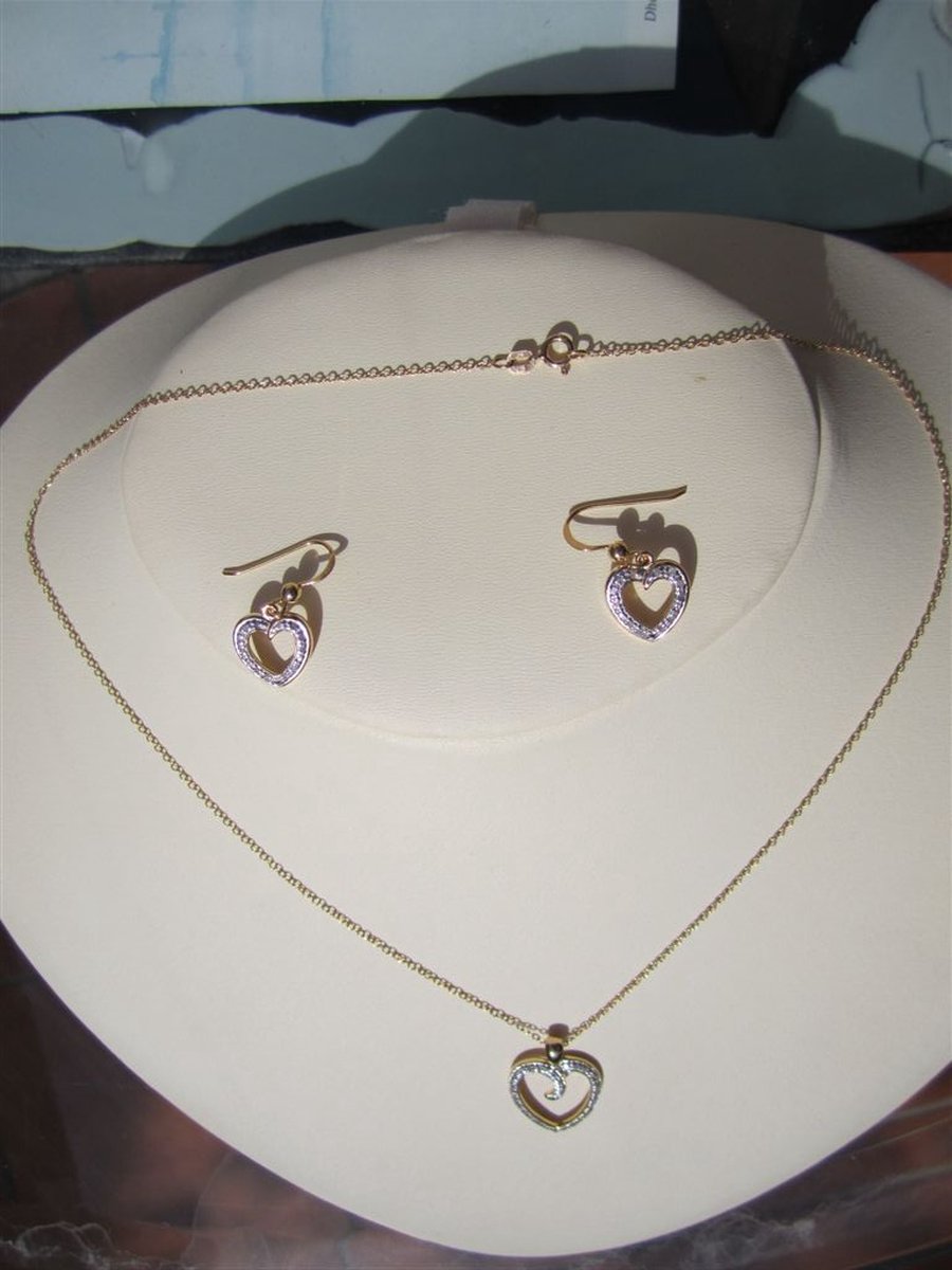 Gemstone-silver geschenkset 925-sterling zilver hart 14 K-goudverguld, 45 cm ketting+hanger+oorhangers met quarts