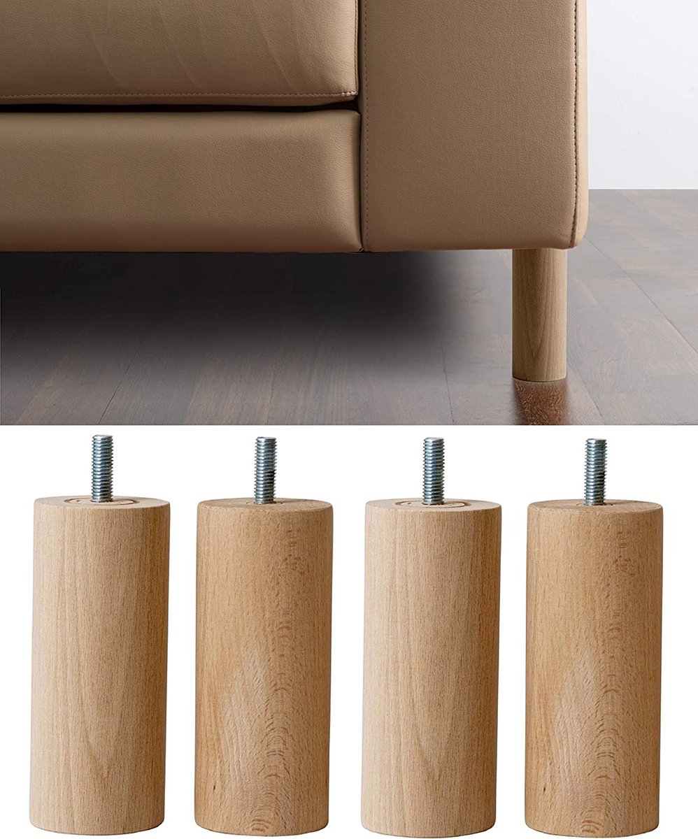MONTKIARA 4 x Wooden Furniture Feet Sofa Feet - Height 200 mm - Made in Italy - Raw Wood Feet for Furniture, Sofas, Cabinets - Cone Shaped Legs for Armchairs, Light Colour, 20 cm