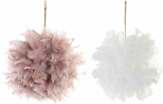 Boule De Noël En Mousse Avec Plumes - Décoration Légère à Suspendre, 7 Cm, Rose/blanc/beige