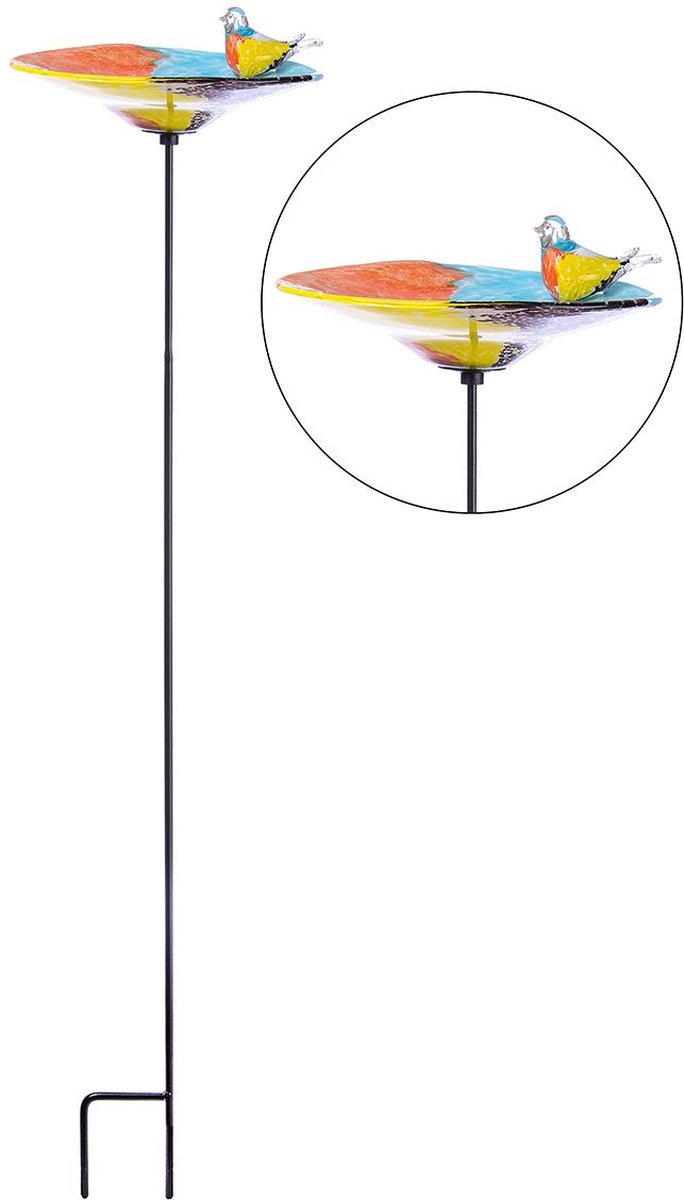 Rawa Tuinsteker vogel voeder en drinkbakje glas 108x18 cm handwerk mondgeblazen tuindecoratie