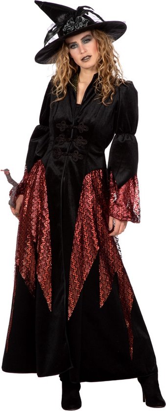 Wilbers & Wilbers - Heks & Spider Lady & Voodoo & Duistere Religie Kostuum - Tovermina Heksania - Vrouw - Rood, Zwart - Maat 40 - Halloween - Verkleedkleding