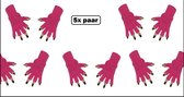 5x Paar vingerloze handschoenen fuchsia - Thema feest party carnaval party fun winter