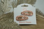 Klik klak glitter – Rose Goud – Set van 2 – Kerst - haarclip - Bows and Flowers