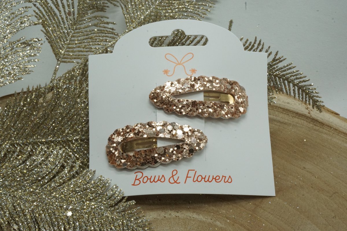 Klik klak glitter – Rosé – Set van 2 – Kerst - haarclip - Bows and Flowers