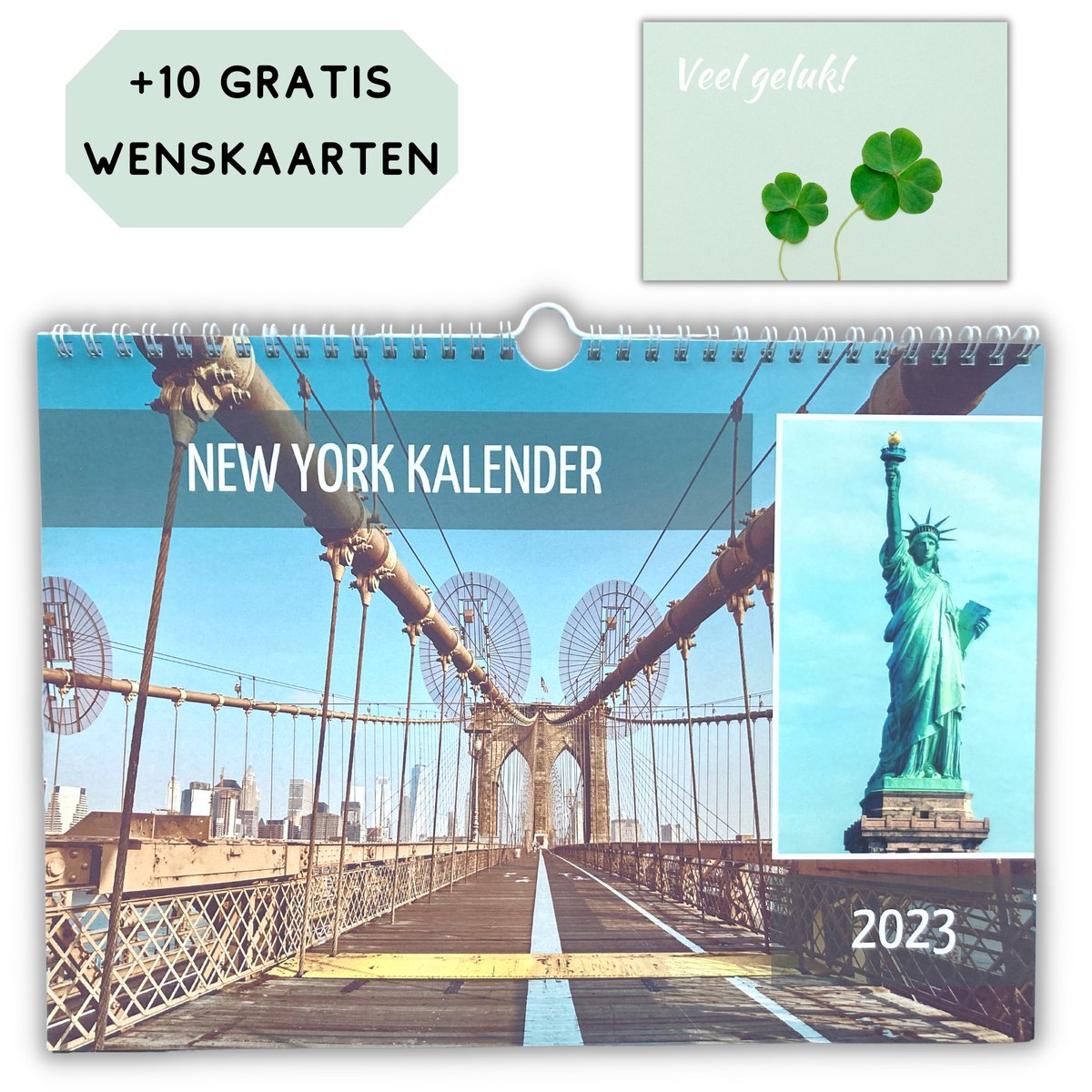 Kalender 2023 Wandkalender - Maandkalender - New York - Maand - A4 - Kleur - Incl. 10 Wenskaarten