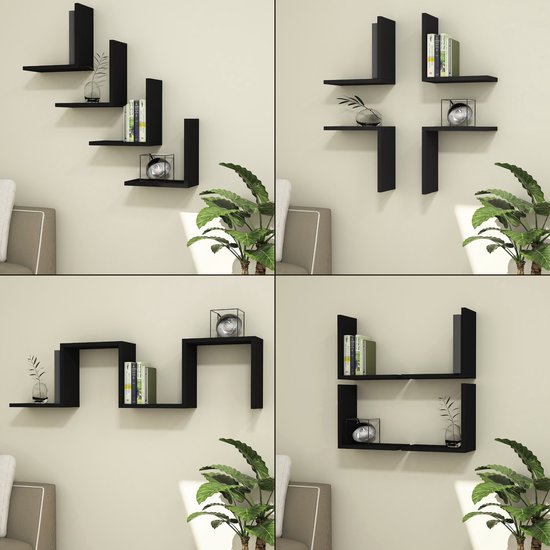 en.casa] Wandregal Årslev 2-er Set Wandboard für Wohnzimmer Schlafzimmer Küche 27 x 60 x 20 cm Schweberegal Schwarz