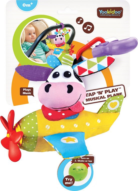 Yookidoo Baby Grijpspeelgoed voor Buggy en Autostoel met Activiteiten Koe in Vliegtuig - Yookidoo