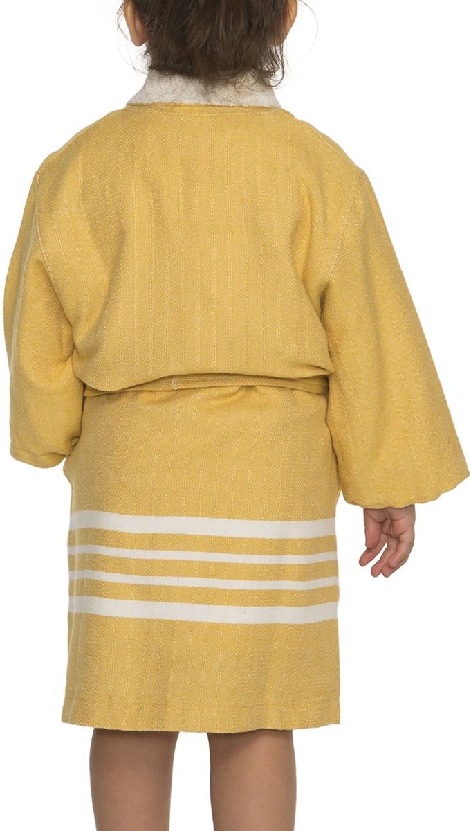 Hamam Kinderbadjas Mustard Yellow - 2-3 jaar - jongens/meisjes/uniseks - badjas kind / kinderen - badjas kind badstof - zwembadjas - 2-3 jaar - jongens/meisjes/unisex pasvorm - comfortabele sjaalkraag - kinder badjassen - kinder badjas badstof van Hama — afbeelding 3