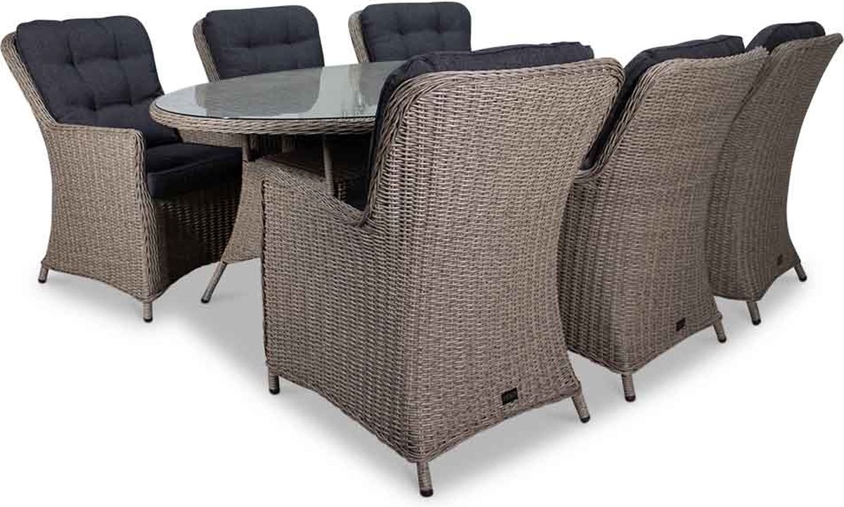 Denza Furniture Elip dining tuinset 7-delig ovaal | wicker | Natural Grey | 200cm | 6 personen