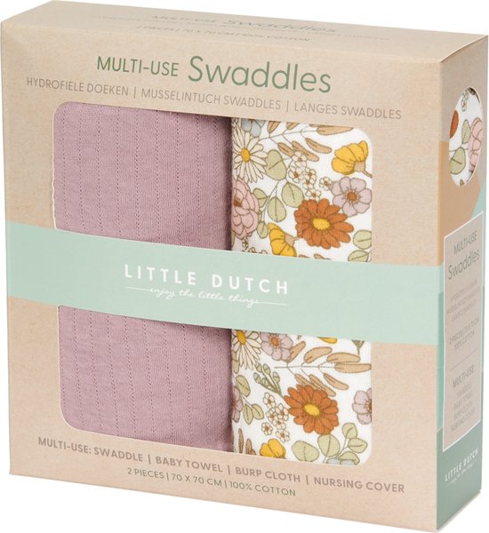 Little Dutch – Swaddle doeken 70 x 70 Vintage Little Flowers / Pure Mauve