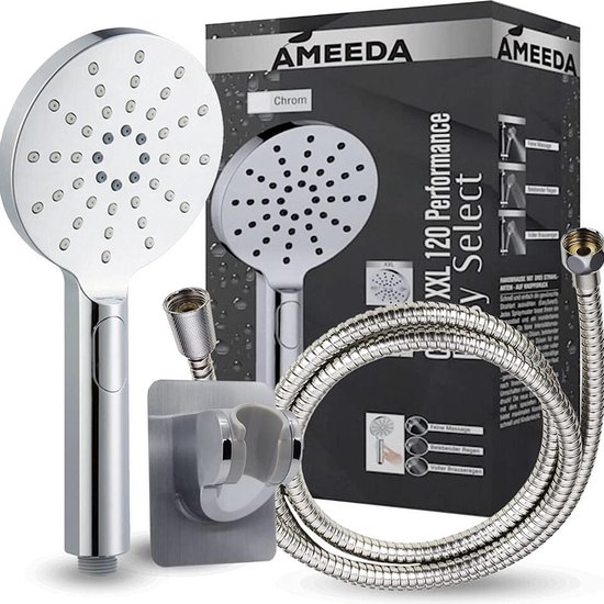 AMEEDA douchekop met slang en houder zonder boorset 3 straalsoorten met