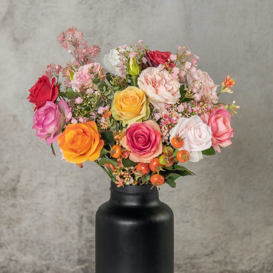 Emeraude - Bouquet de roses flamboyantes - 50 cm - coloré