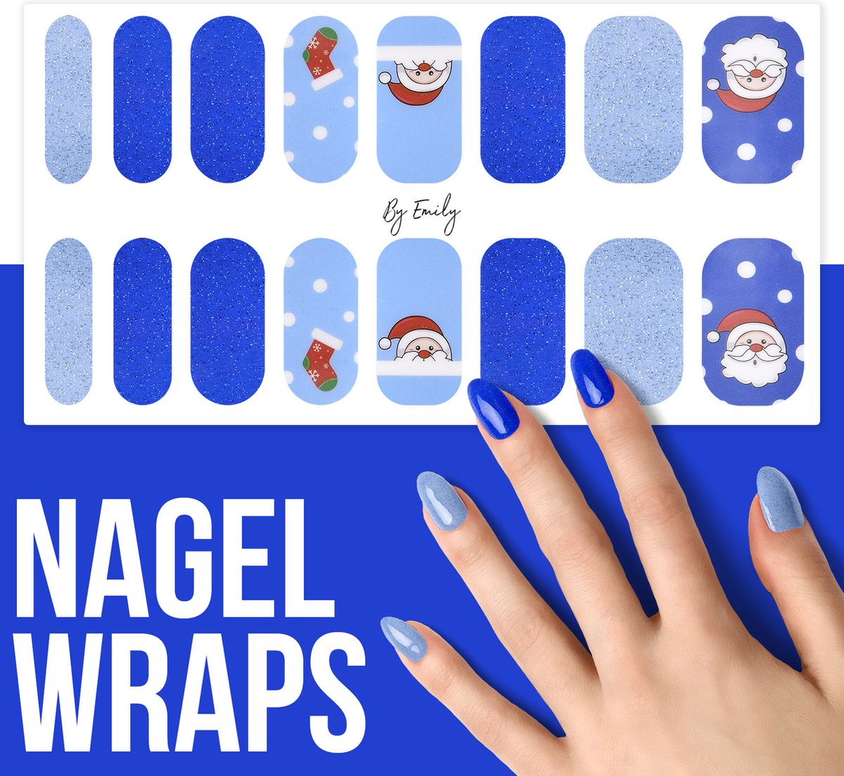 By Emily Nagel wrap Snowy Christmas Kerst 16 stickers Nail wrap Nail art Trendy Design Nagellakvrij Eenvoudig Nagel wrap Nagel stickers Folie Zelfklevend Sjablonen