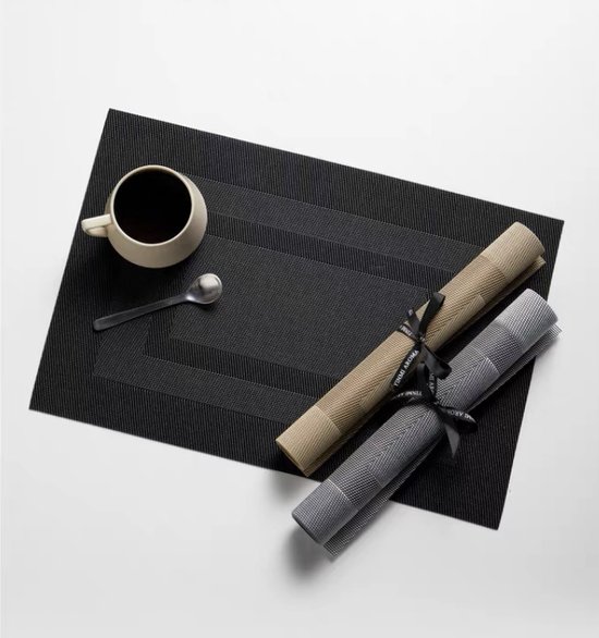 Luxe tijdloze placemats 6 stuks zwart met antraciet accenten