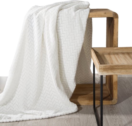 Oneiro's Luxe Plaid CINDY blanc - 200 x 220 cm - séjour - intérieur - chambre - couverture - cosy - polaire - couvre-lit