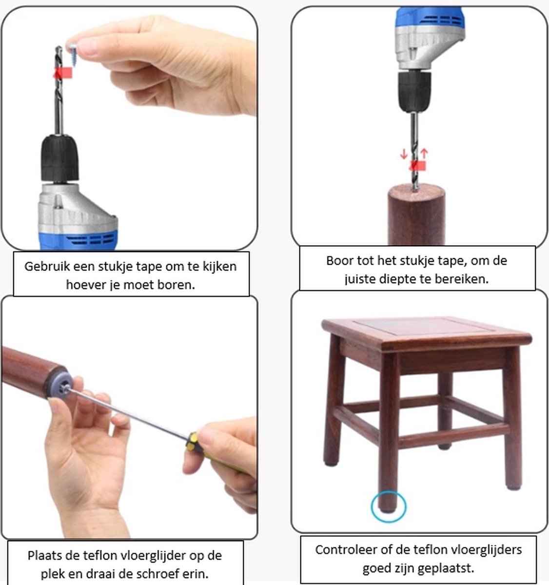 TXErfolg 16 stuks teflonglijders om te schroeven, 38 mm (rond zwart) incl. 16 roestvrijstalen schroeven en 2 boren, meubelglijders set meubelglijders effectieve bescherming van meubels en stoelen