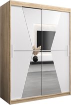 InspireMe - Kledingkast met 2 schuifdeuren, Modern-stijl, Een kledingkast met planken en een spiegel (BxHxD): 150x200x62 - TOTO 150 Sonoma Eik + Wit Mat