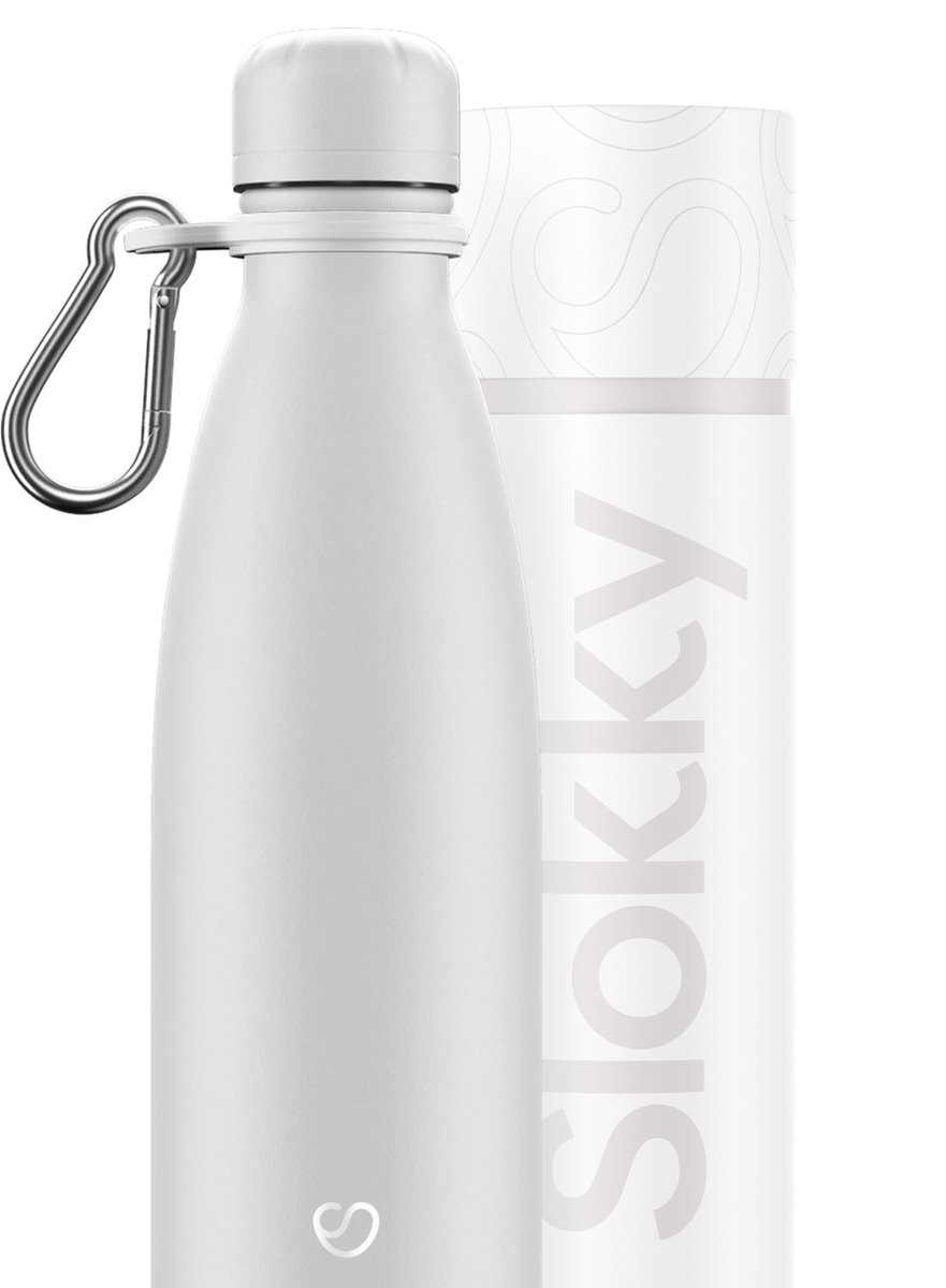 Slokky - Mono White Thermosfles, Dop & Karabijnhaak - 500ml