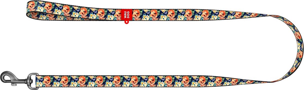 WAUDOG Glamourous Skulls Hondenlijn / Hondenriem - Nylon - Breedte: 2,5 cm - Lengte: 122 cm - Geschikt voor grote honden