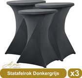 Statafelrok donkergrijs 80 cm - per 3 - partytafel - Alora tafelrok voor statafel - Statafelhoes - Bruiloft - Cocktailparty - Stretch Rok - Set van 3