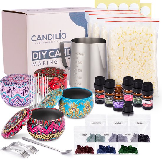 Candilio Kaarsen maken set - Zelf geurkaarsen maken - Inclusief 6 kleuren & 6 geuren - Kerstcadeau - Soja Wax