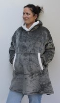 Warme Comfy Hoodie - Hoodie Deken - Snuggie - Luxe Uitvoering - Plaid met Mouwen - Fleece Trui - Oversized - Grijs - Energiebesparing
