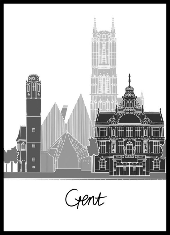 Poster Skyline Gent - 30x40 Large - Stadsgezicht - Zwart-Wit - België |  bol.com