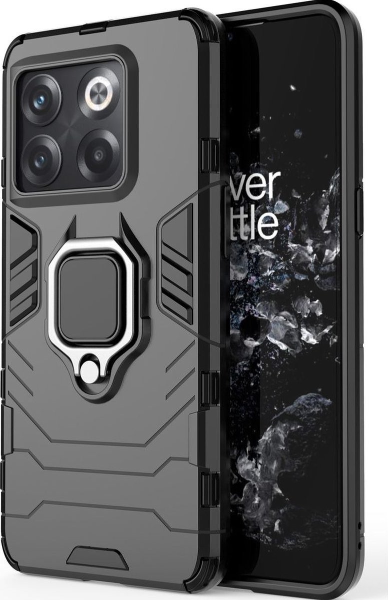Mobigear Hoesje geschikt voor OnePlus 10T Telefoonhoesje Hardcase | Mobigear Armor Ring Backcover Shockproof met Ringhouder | Schokbestendig 10T Telefoonhoesje | Anti Shock Proof - Zwart