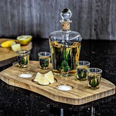 MikaMax Tequila Decanter Set - Tequila Decanter - Décoration de table - Incl. 4 Verres à Shot et Plateau en Bois - Set Complet - 840 ml