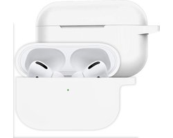 Hoesje Geschikt voor Apple AirPods Pro 2 - Siliconen Hoes met Clip - Silicone Case Cover - Wit